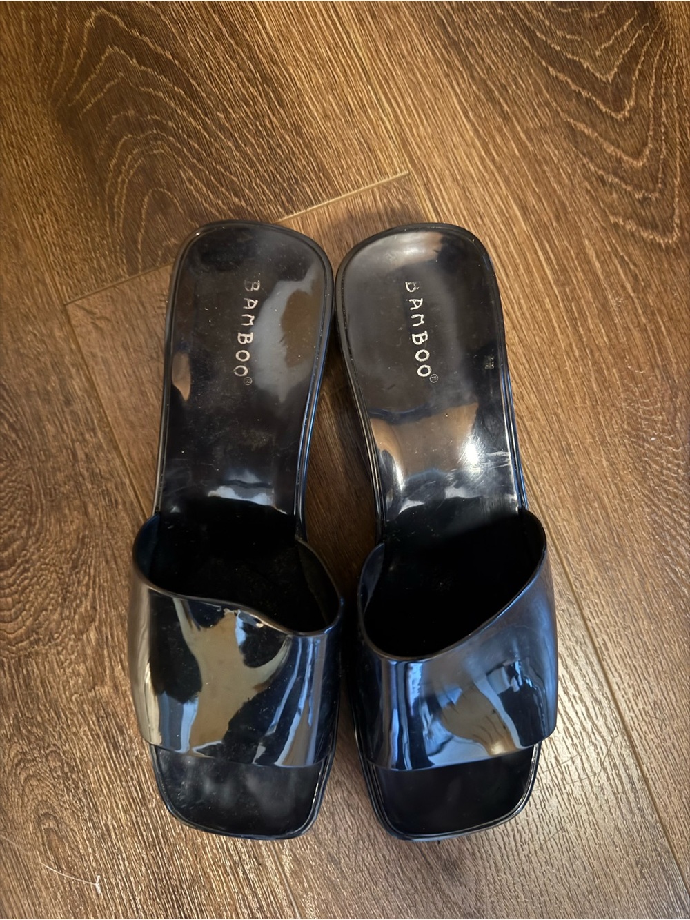 BAMBOO Black Patent Platform Sandals